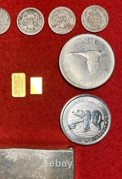 (12). 9999 Fine Solid Gold 999 Silver Bars & Rounds 90% Silver US Coin Mixed Lot