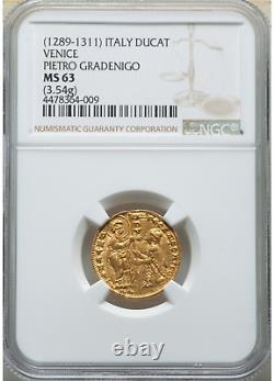 1289-1311 Venice GOLD Ducat NGC MS-63 Doge Coin of Pietro Gradenigo 3.54 grams