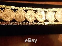 13-Dos y Medio Pesos 2 1/2 Peso Mexico 7.5 14kt Gold Coin Bracelet 55/56 grams