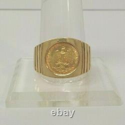 14 K Gold Unisex Ring, 22 K Mexican 1945 Dos Pesos Coin, 12 grams, Size 7.75