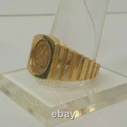 14 K Gold Unisex Ring, 22 K Mexican 1945 Dos Pesos Coin, 12 grams, Size 7.75