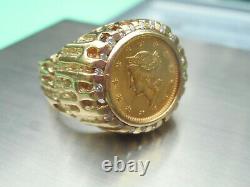 14 K Solid Yellow Gold Ring W / 1851 Us Liberty $1.00 Gold Coin 10.5 Grams