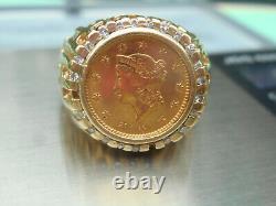 14 K Solid Yellow Gold Ring W / 1851 Us Liberty $1.00 Gold Coin 10.5 Grams