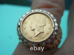 14 K Solid Yellow Gold Ring W / 1851 Us Liberty $1.00 Gold Coin 10.5 Grams