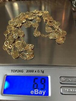 14 K YELLOW GOLD Coin Type Necklace Marked AU 14kt TURKEY 6.9 Grams Use Or Scrap