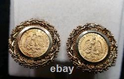 14 Kt Gold Earrings 1945 Dos Pesos Gold Coin Earrings 9.1 Grams Screw Back
