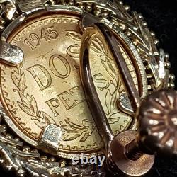 14 Kt Gold Earrings 1945 Dos Pesos Gold Coin Earrings 9.1 Grams Screw Back