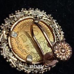 14 Kt Gold Earrings 1945 Dos Pesos Gold Coin Earrings 9.1 Grams Screw Back