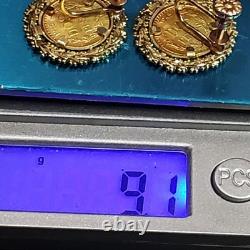 14 Kt Gold Earrings 1945 Dos Pesos Gold Coin Earrings 9.1 Grams Screw Back