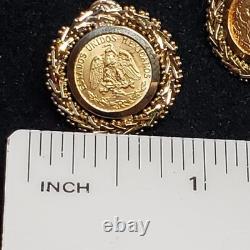 14 Kt Gold Earrings 1945 Dos Pesos Gold Coin Earrings 9.1 Grams Screw Back