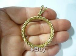 14K Coin Bezel for $20 Gold Liberty Head coin Nice Rope Edge 6.57 Grams