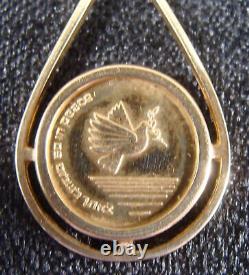 14K Gold Israel Judaica Pendant Go In Peace & Return In Peace 2.5 Grams Signed