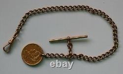 14K Solid Gold Pocket Watch Chain + 1897 $5 US gold coin Fob 23.89 grams 9.2