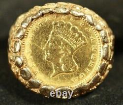14K Women's Coin Ring. WithType 3 U. S. Gold Coin. 8.48 grams Total Weight. Sz 4.5