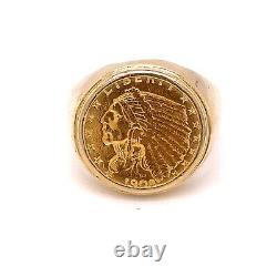 14K YELLOW GOLD RING With 1908 INDIAN HEAD 2 1/2 DOLLAR COIN SZ 10.5 15 GRAMS