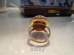 14K YG Sz 7 Bold Cameo Coin Style Ring Italy Etruscan Lady Cable Edge 5.5 Grams