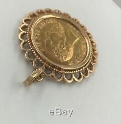 14K Yellow Gold 1892 20 Franc Gold Coin Pendant For Necklace 10.5 Grams
