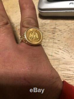 14K Yellow Gold 1945 Dos Peso Gold Coin Ring Size 9.5,8.3 Grams, Pinky Ring Nice