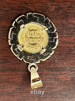 14K Yellow Gold 1945 Dos Pesos Gold Coin Pendant 5.4 Grams