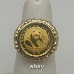 14K Yellow Gold 1988 1/20oz. 999 Gold Chinese Panda Coin Ring 5.47 grams Size 5