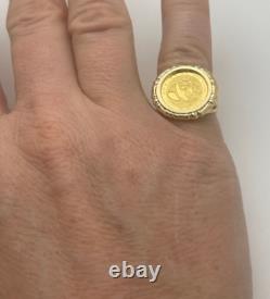14K Yellow Gold 1988 1/20oz. 999 Gold Chinese Panda Coin Ring 5.47 grams Size 5