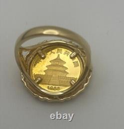 14K Yellow Gold 1988 1/20oz. 999 Gold Chinese Panda Coin Ring 5.47 grams Size 5