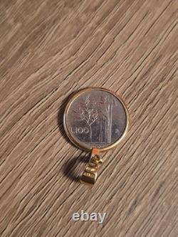 14K Yellow Gold Bezel 100 Lire Coin Pendant Milor Italy 4.3 Grams