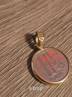 14K Yellow Gold Bezel 100 Lire Coin Pendant Milor Italy 4.3 Grams