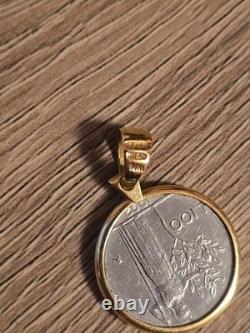 14K Yellow Gold Bezel 100 Lire Coin Pendant Milor Italy 4.3 Grams