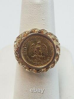 14K Yellow Gold Estados Unidos Mexicanos Coin Ring 5.3 Grams Size 6