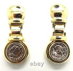 14K Yellow Gold Greek Coin Bezel Dangle Earrings 12.4 Grams