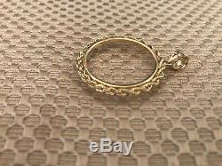 14K Yellow Gold Rope Chain Round Frame For 1/2 OZ Gold Coin 4 Grams
