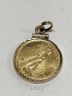 14K Yellow Gold With 22k Gold Coin Charm Pendant 4.3 Grams (GS)