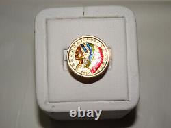 14K yg $2.50 Colorized Gold Indian Coin Ring 10.1 Grams Sz. 5 (#Kr9n)