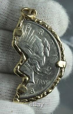 14KT Gold PENDANT 20.5 GRAMS WITH 1923 HALF OF A SILVER PEACE DOLLAR COIN