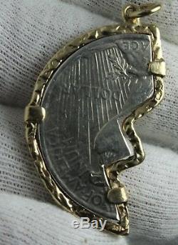 14KT Gold PENDANT 20.5 GRAMS WITH 1923 HALF OF A SILVER PEACE DOLLAR COIN