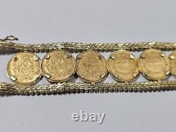 14KT Y/G LDS BRACELET With13-DOS PESOS COINS 45.8 GRAMS TTL