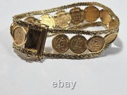 14KT Y/G LDS BRACELET With13-DOS PESOS COINS 45.8 GRAMS TTL