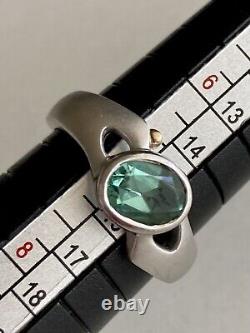 14k & 925 Green Aquamarine Oval Solitaire Ring Band Size 7 Stamped 4.42g Ladies