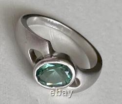 14k & 925 Green Aquamarine Oval Solitaire Ring Band Size 7 Stamped 4.42g Ladies