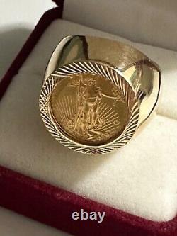 14k GOLD COIN RING 22k 1/10 oz AMERICAN EAGLE 2017 COIN 23 GRAMS. SIZE 9