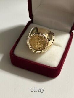 14k GOLD COIN RING 22k 1/10 oz AMERICAN EAGLE 2017 COIN 23 GRAMS. SIZE 9