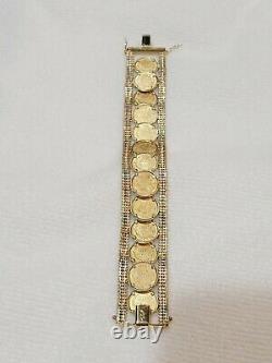 14k Gold 2mm Bola Mexican Dos Pesos Coin Bracelet 7in 49.3 grams