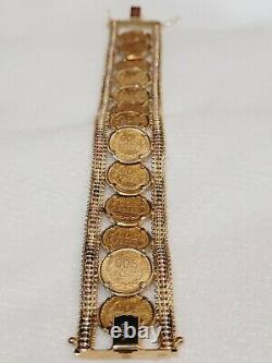 14k Gold 2mm Bola Mexican Dos Pesos Coin Bracelet 7in 49.3 grams
