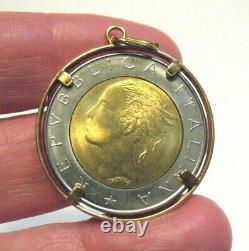 14k Gold Bezel With Italian Coin Pendant 1 Inch 8 Grams #2