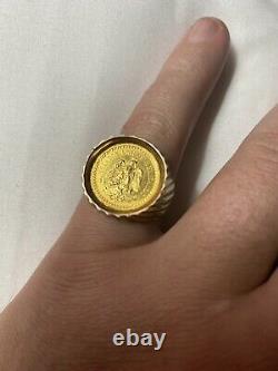 14k Gold Men's Ring 22k Gold Coin Estados Unidos Mexicanos Ring 11.3 Grams Nice