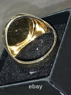 14k Gold Ring with American Eagle Coin Design 10.5 Signet 8 Grams 17mm 925 HC Vtg