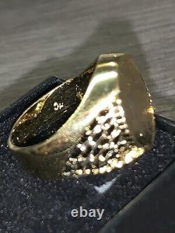 14k Gold Ring with American Eagle Coin Design 9.5 Signet 6 Grams 17mm 925 HC Vtg