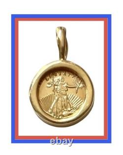 14k Solid 1.45 Grams of Yellow Gold Lady Liberty Replica Coin Charm Pendant