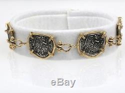 14k Solid Gold & 925 Sterling Spain Reales Cob Philip Coin 7 Bracelet 17 Grams